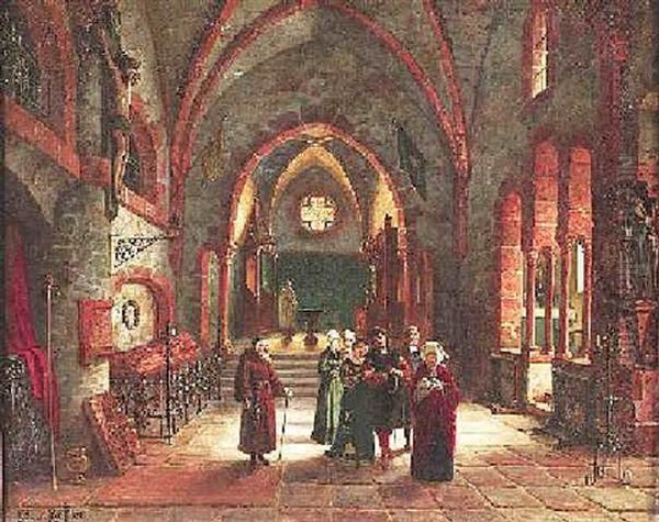 Nach Der Taufe. Kircheninterieur Mit Personenstaffage Oil Painting by Ludwig Christian F. W. von Rossler