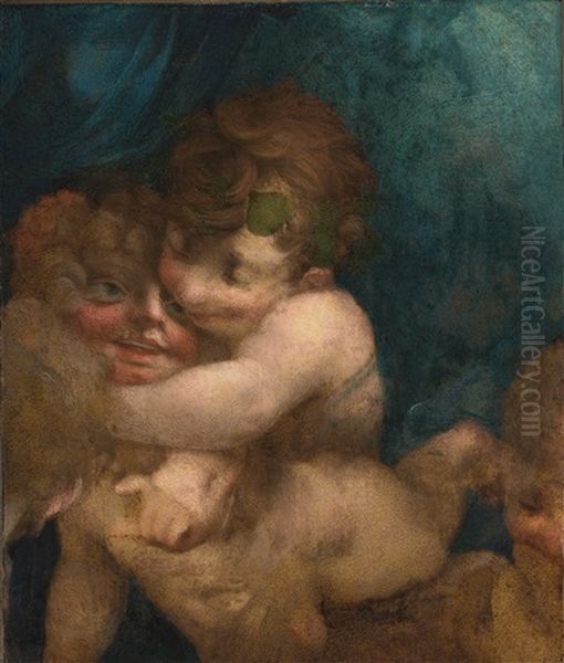 Putti Embracing Oil Painting by  Rosso Fiorentino (Giovanni Battista di Jacopo)