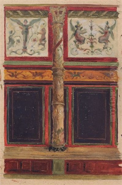 Vier Wandstudien Aus Der Romischen Villa Tiberius Und Ein Kircheninterieur Oil Painting by Otto Rossow