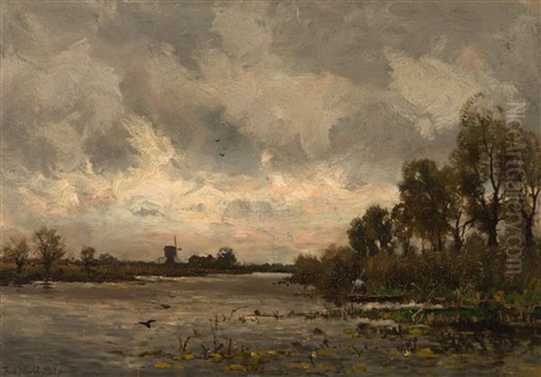 At Dusk Oil Painting by Fredericus Jacobus Van Rossum Du Chattel