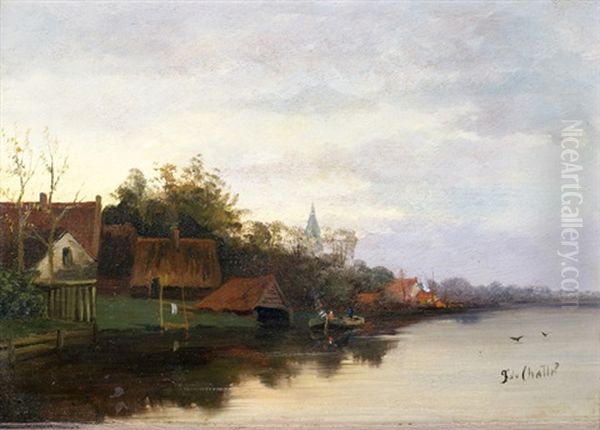 Kanallandschaft Im Abendlicht Oil Painting by Fredericus Jacobus Van Rossum Du Chattel