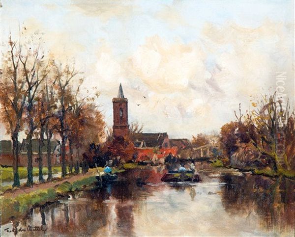 Zicht Op Loenen Aan De Vecht Oil Painting by Fredericus Jacobus Van Rossum Du Chattel