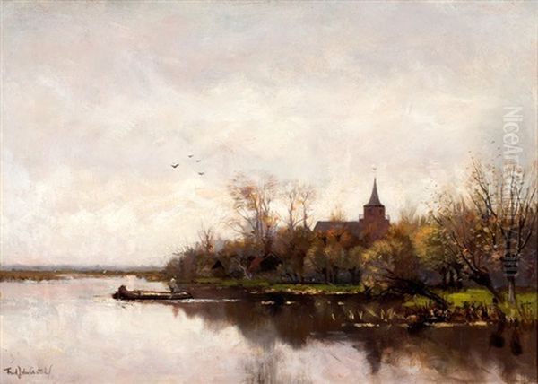 Dorpsgezicht, Mogelijk Aan De Vecht Oil Painting by Fredericus Jacobus Van Rossum Du Chattel