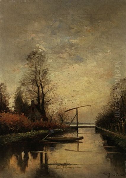 Seitenkanal Bei Abendstimmung Oil Painting by Fredericus Jacobus Van Rossum Du Chattel