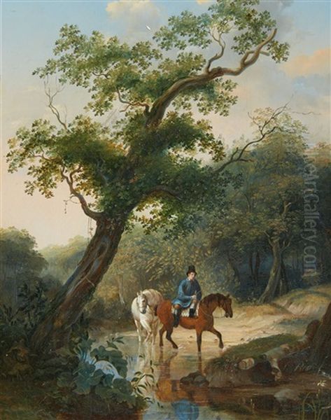 Landscape With A Rider Oil Painting by Johann Gottlieb Rost