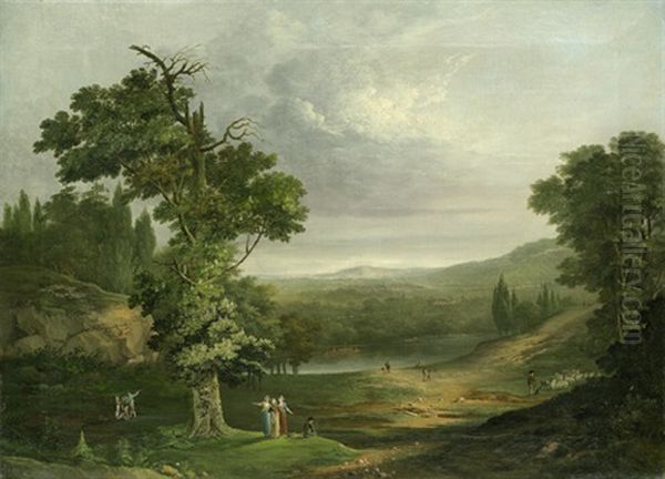 Thuringische Landschaft Mit Bluhender Kastanie, Im Vordergrund Staffage Oil Painting by Johann Gottlieb Rost