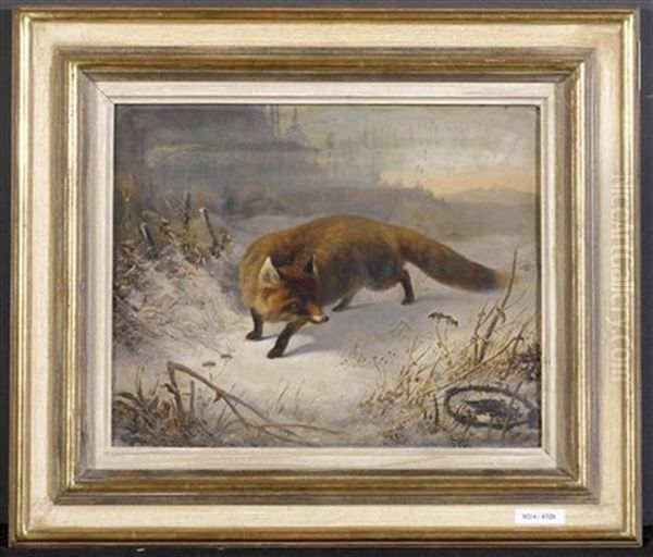 Fuchs Im Schnee Oil Painting by Carl Oswald Rostosky