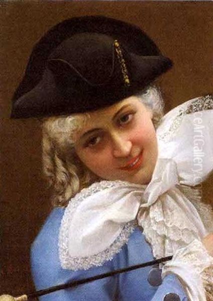 Beauty In A Jeweled Hat Oil Painting by Giuseppe Rota