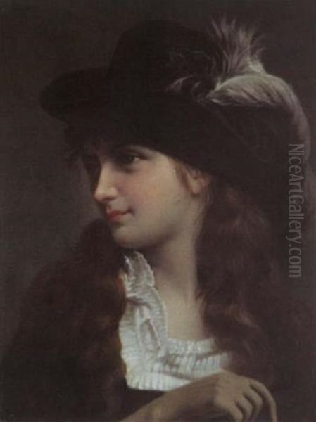 A Beauty In A Plumed Hat Oil Painting by Giuseppe Rota