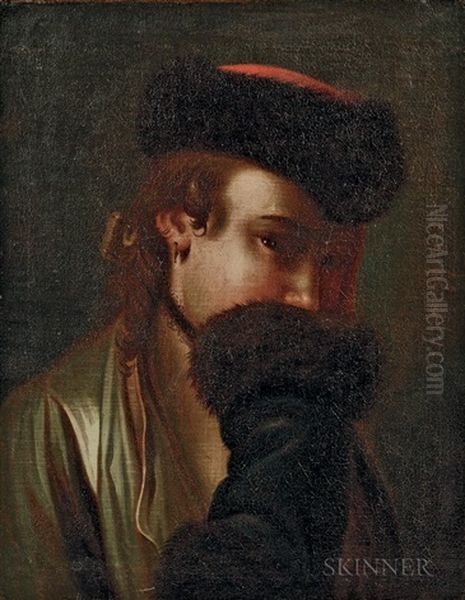 Portrait Of A Russian Woman Hiding Her Smile Behind A Fur Cuff Oil Painting by Pietro Antonio Rotari