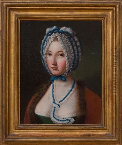 Portrait Of A Lady In A Blue And White Cap Oil Painting by Pietro Antonio Rotari