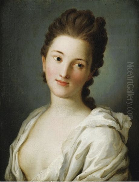 Portrait De Femme Au Vetement Blanc Oil Painting by Pietro Antonio Rotari