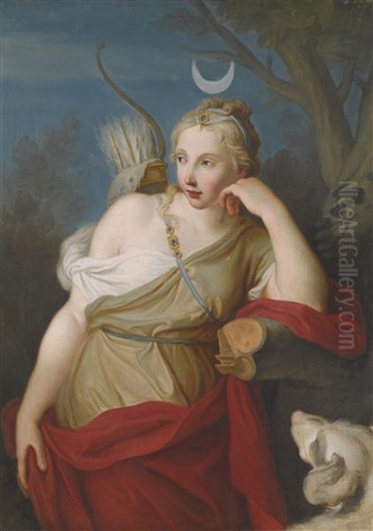 Diana, Goddess Of The Hunt, Leaning Against A Tree Oil Painting by Pietro Antonio Rotari