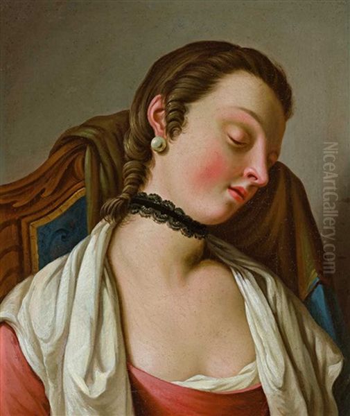 Antonietta Mardegan, Monselice. Paar Portraits Junger Frauen, In Typischer Ausdrucksvoller Manier Oil Painting by Pietro Antonio Rotari