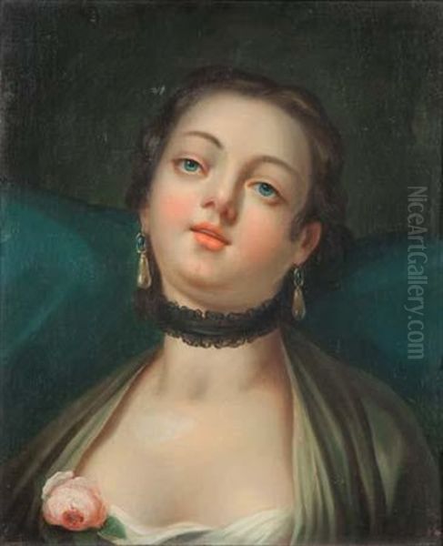 Jeune Fille Au Corsage Decore D'une Rose Oil Painting by Pietro Antonio Rotari