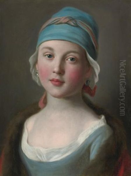 Portrait Of A Russian Girl In A Blue Dress And Headdress Oil Painting by Pietro Antonio Rotari