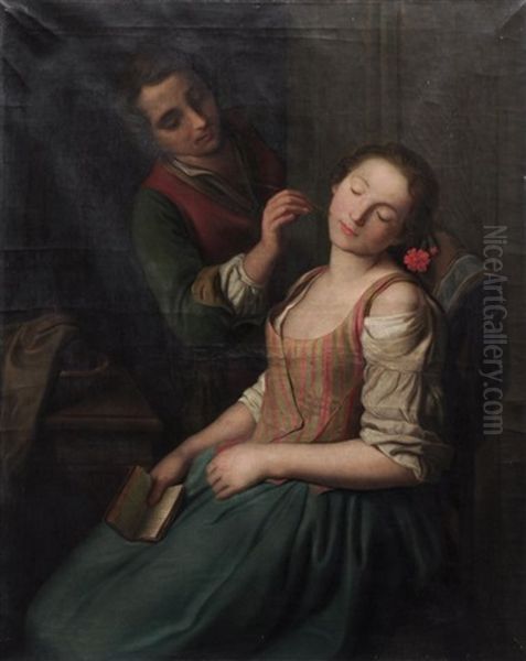 Tender Awakening Oil Painting by Pietro Antonio Rotari