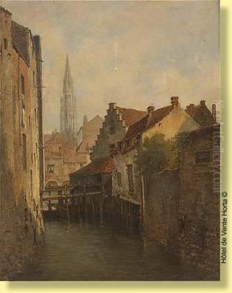 Vue Prise Du Pont De La Rue Saint Gery Oil Painting by Francois Joseph Bosio