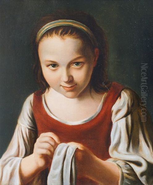 Girl Doing Needlework Oil Painting by Pietro Antonio Rotari