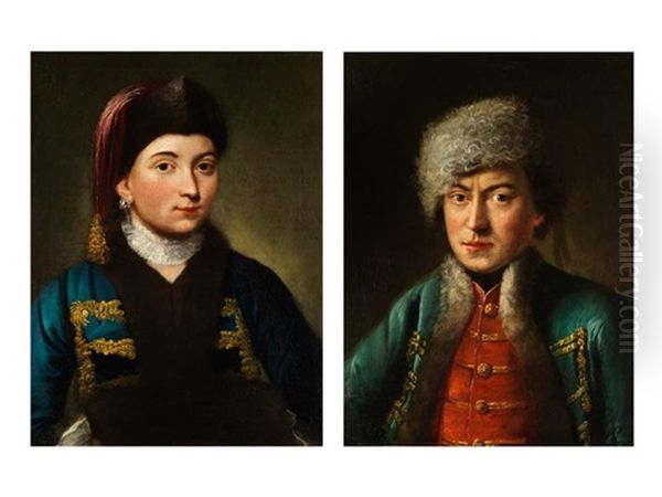 Portrait Eines Kosakenfursten (+ Portrait Einer Kosakenfurstin; Pair) Oil Painting by Pietro Antonio Rotari