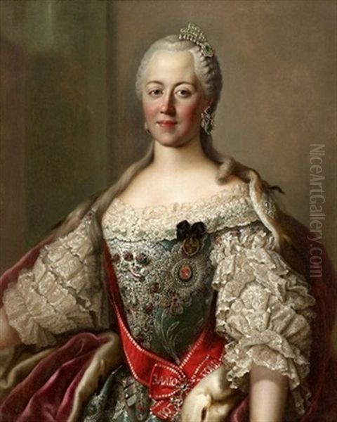 Half Length Portrait Of A Lady (catherine The Great Of Russia?) Oil Painting by Pietro Antonio Rotari