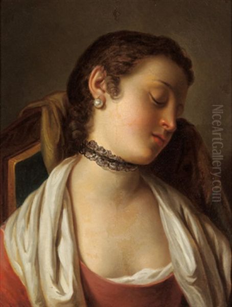 Giovane Donna Che Dorme (+ Giovane Donna Con Un Monile Nero; Pair) Oil Painting by Pietro Antonio Rotari