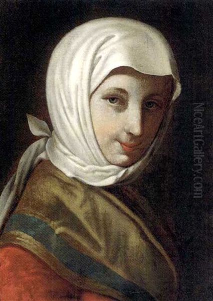 Portrait Of A Young Lady In A White Headscarf Oil Painting by Pietro Antonio Rotari