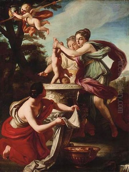 Thetis Dipping Achilles In The Styx Oil Painting by Pietro Antonio Rotari