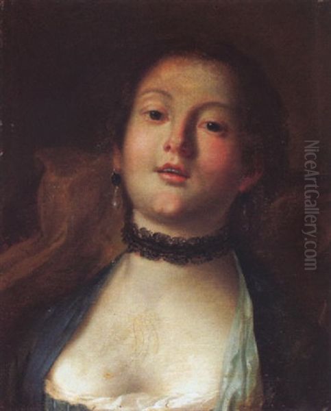 Brustbild Einer Jungen Frau Mit Perlohrringen Oil Painting by Pietro Antonio Rotari