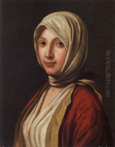 Ritratto Di Fanciulla Con Abito Rosso Oil Painting by Pietro Antonio Rotari