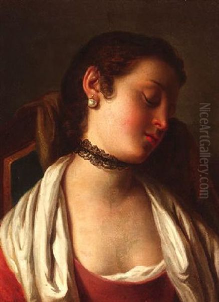 Das Schlafen. Auf Einem Stuhl Schlafende Junge Frau Oil Painting by Pietro Antonio Rotari