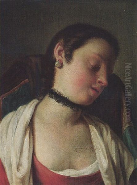 A Portrait Of A Young Girl Sleeping In A Chair Oil Painting by Pietro Antonio Rotari