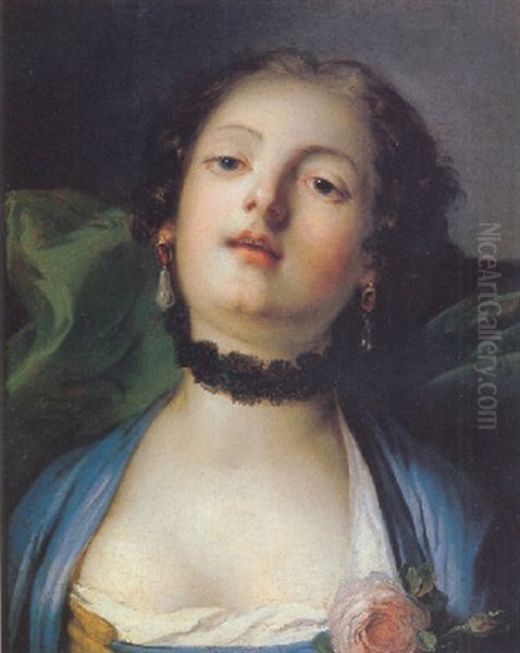 Portrait Of A Young Lady With A Black Lace Choker Oil Painting by Pietro Antonio Rotari