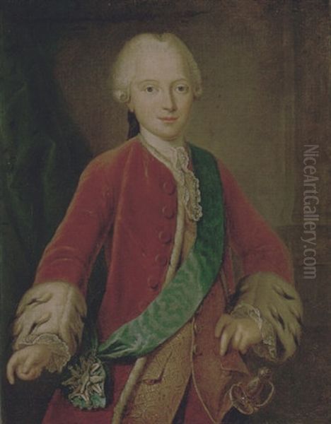 Portrait Of A Frederick Augustus Lll, Later Elector And First King Of Saxony, Wearing The Order Of The White Eagle Of Poland Oil Painting by Pietro Antonio Rotari