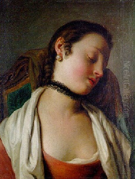 Jeune Femme En Buste Endormie Oil Painting by Pietro Antonio Rotari