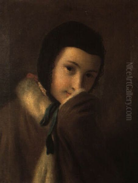 Junge Frau In Einem Pelzgefutterten Mantel Oil Painting by Pietro Antonio Rotari