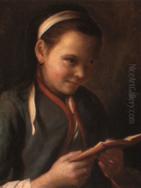 A Girl Reading Oil Painting by Pietro Antonio Rotari