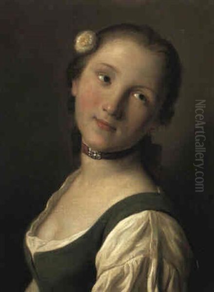 Young Girl With A Flower In Her Hair Oil Painting by Pietro Antonio Rotari