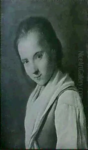 A Portrait Of A Young Girl, Half Length, Seen In Left       Profile Her Head Turned To The Viewer Oil Painting by Pietro Antonio Rotari