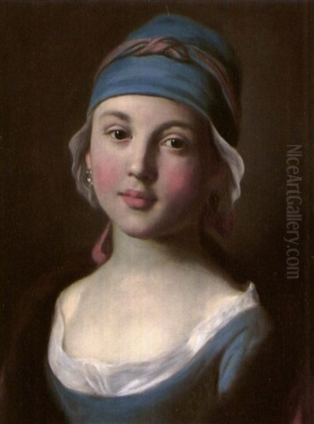 Portrait Of A Girl In A Blue Dress And Cap Oil Painting by Pietro Antonio Rotari