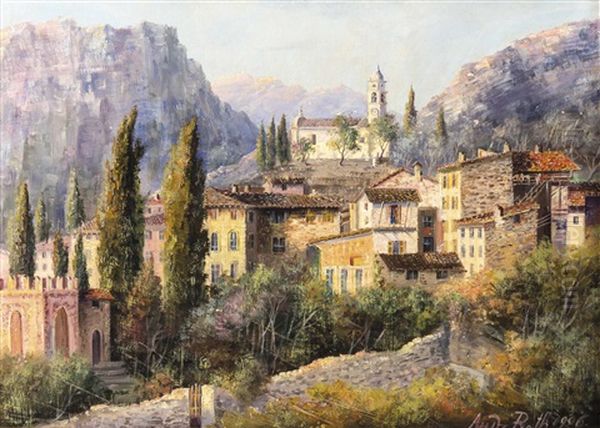 Blick Auf Ein Italienisches Bergdorf Oil Painting by Andreas Roth