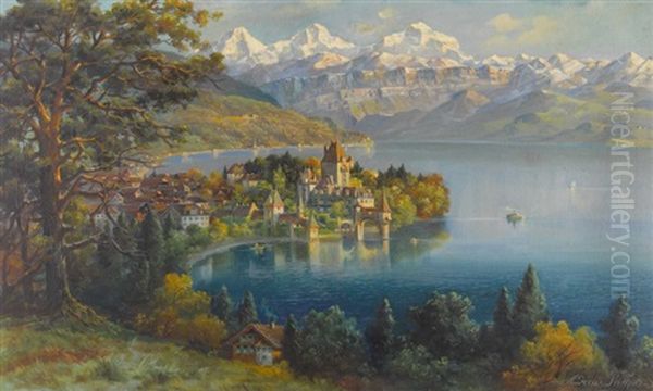 Schloss Oberhofen Am Thunersee Oil Painting by Andreas Roth