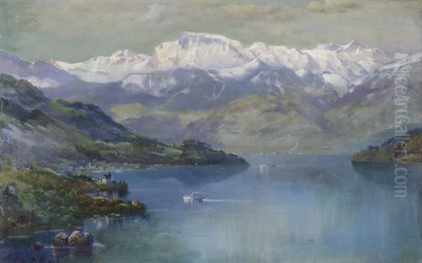 Vierwaldstattersee Von Weggis Aus Oil Painting by Andreas Roth