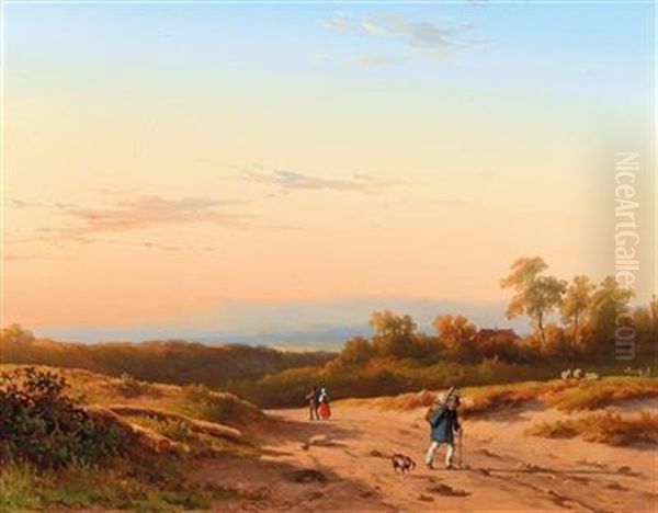 Broad Sunlit Landscape Oil Painting by Georg Andries Roth