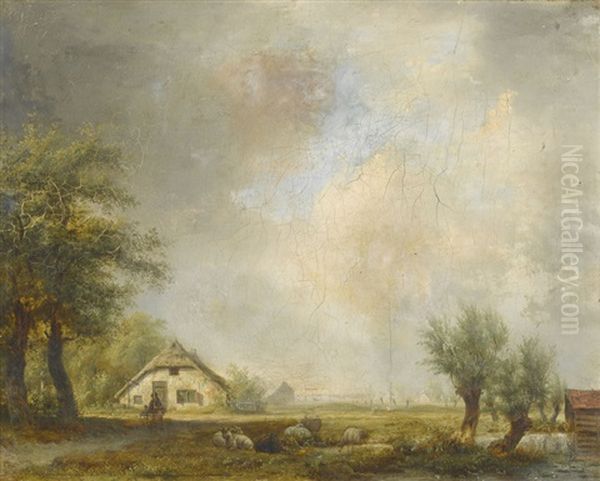 Idyllische Landschaft Mit Bauernhausern by Georg Andries Roth