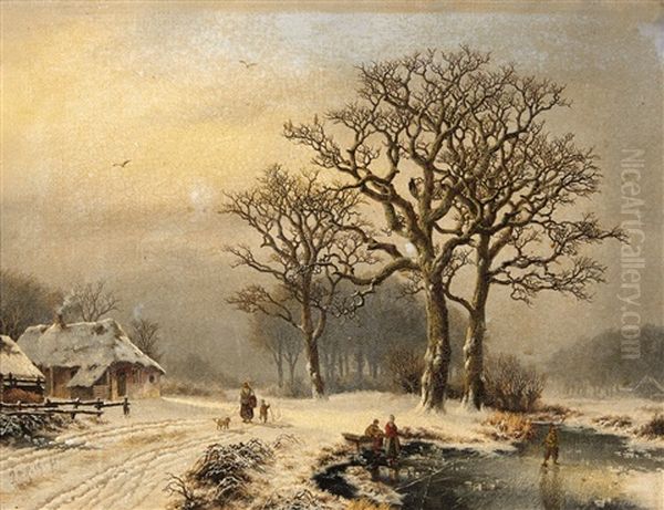 Winter Landscape Oil Painting by Joseph Anton Roth