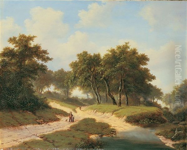 Bewaldete Landschaft Mit Reisigsammlern Auf Einem Weg Oil Painting by Joseph Anton Roth