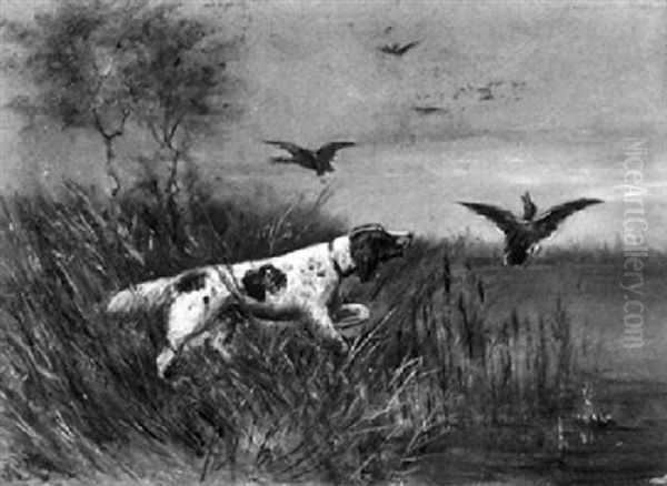 Jagdhund Im Schilf Beim Aufscheuchen Von Enten Oil Painting by Ludwig Roth