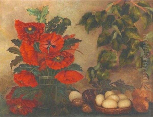 Stillleben Mit Mohnblumen Und Eierkorb Oil Painting by Maximilian Eugen Roth