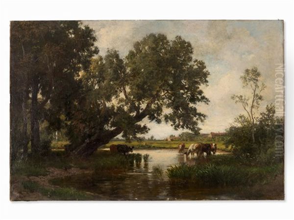 Cows By The River Oil Painting by Philipp Roeth